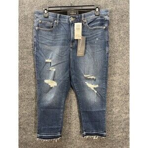 Torrid Sky High Skinny Crop Jeans Womens 18 Blue Distressed Raw Brighton Hem NEW